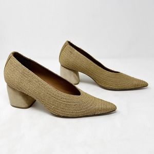 [Miista London] Tan Nina Raffia Chunky Block Heel Pointed Toe Pumps Sz 37 US 6.5